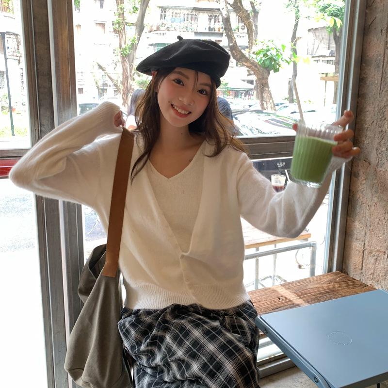 

Корейский Шик Вязаный Кардиган и Жилет Комплект - Женский Стильный Наряд из Двух Предметов Small