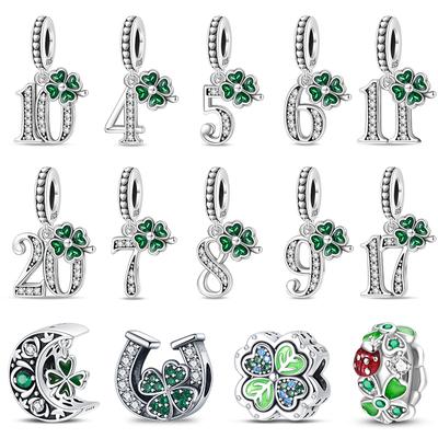 New S925 Sterling Silver Lucky Number Four Leaf Clover Series Charms Beads Fit S925 Original Bracelet DIY Birthday Jewelry