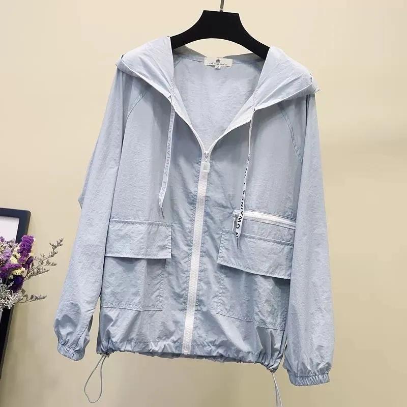 Damenjacken Mäntel Windbreaker Sonnenschutz Reißverschluss Kapuze Leichte Dünne Jacke Sommer Damenbekleidung