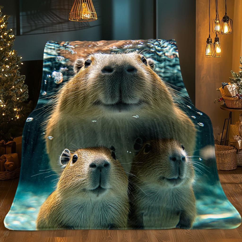 Capybara Family Underwater Photo Realistic Animal Print Blanket Flannel Soft Throw Unique Pet Lover Gift Cozy Bedding Home Decor