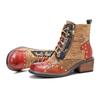 Johnature Echtes Leder Schuhe Damen Stiefel Runde Zehen Retro Handgemacht Reißverschluss Freizeit Nähen Prägnante Knöchel Plateaustiefel
