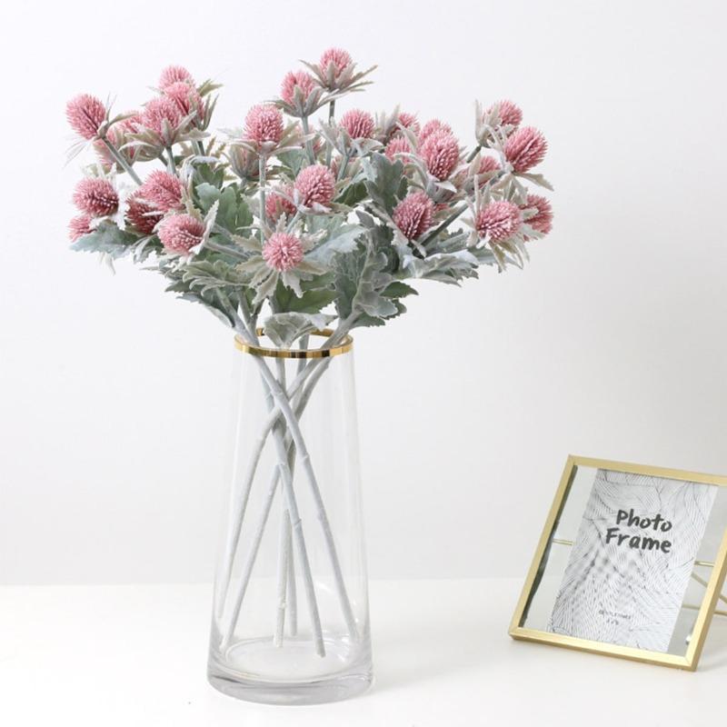 5 Pcs Artificial Flowers Artificial Flocking Eryngium Plastic Fake Plants Home Wedding Office Bedroom Living Room Coffee Table Decoration