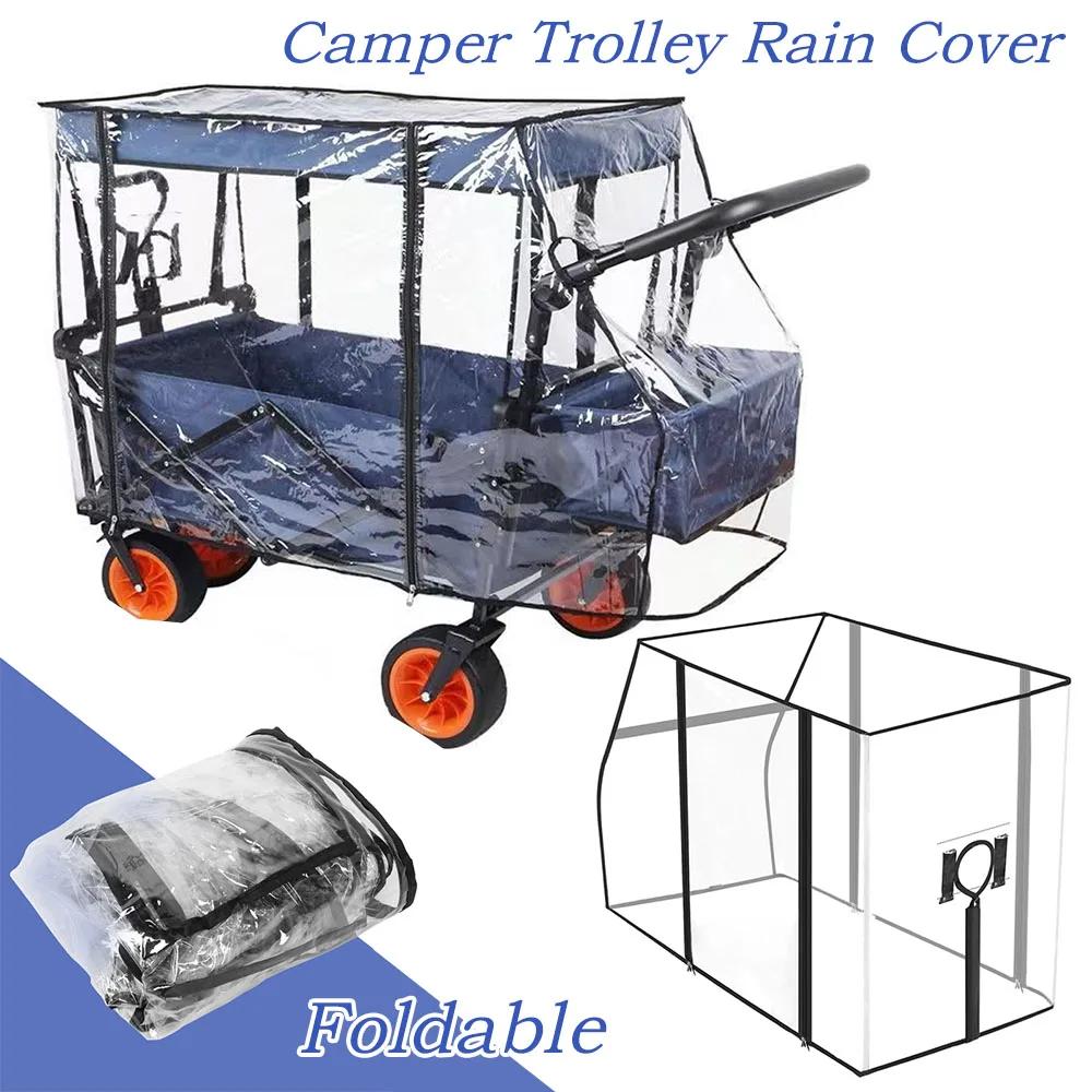 Outdoor Foldable Camper Trolley Rain Cover Transparent Dust Cover with Zipper Universal Handcart Accessories Windproof Cover