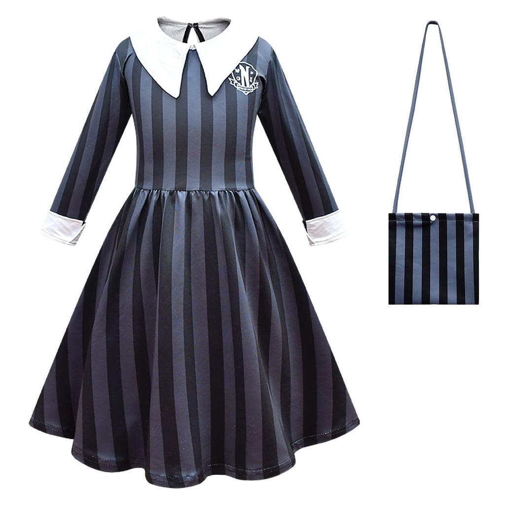 Addams Family Cos Costume Halloween Wednesday Black Dress Cosplay Costume