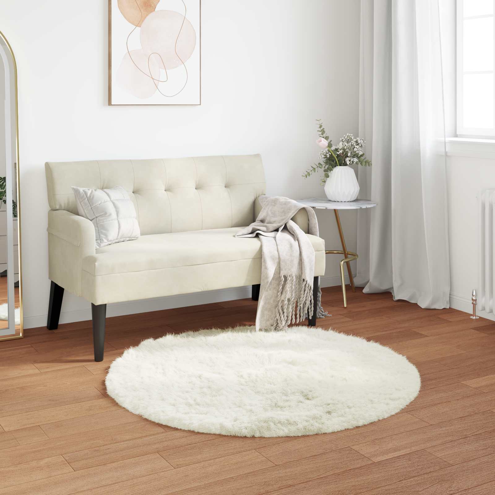vidaXL Teppich aus Kunstschaffell TAFALLA Weiß Ø 100 cm Polyester weiß