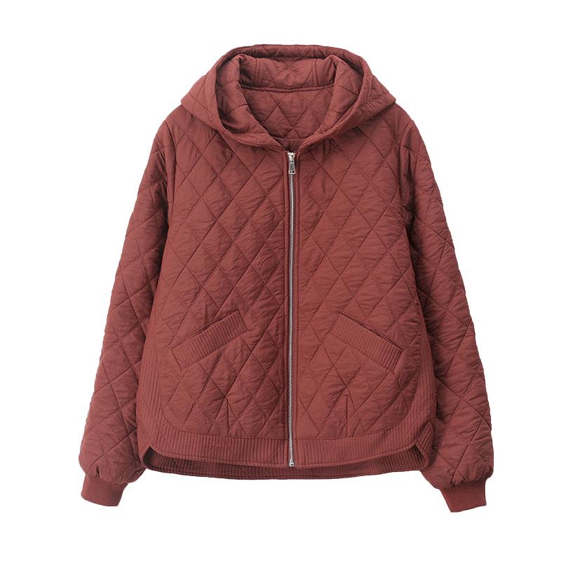 Women's 2024 Winter Casual Quilted Cotton Hooded Jacket, Loose Fit, Plus Size, Solid Color, Thick and Warm.
