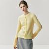 Women's Contrast Color Cashmere Cardigan - Round Neck, Ribbed Cuffs, Autumn/Winter Style