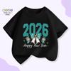 2026 Cartoon Short Sleeve T-shirt for Kids, Spring Festival Rabbit Print, Summer Casual Round Neck