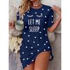 Women "Sleep" Slogan Eyelash Nightgown - Comfortable Short Sleeve Round Neck T-Shirt Dress