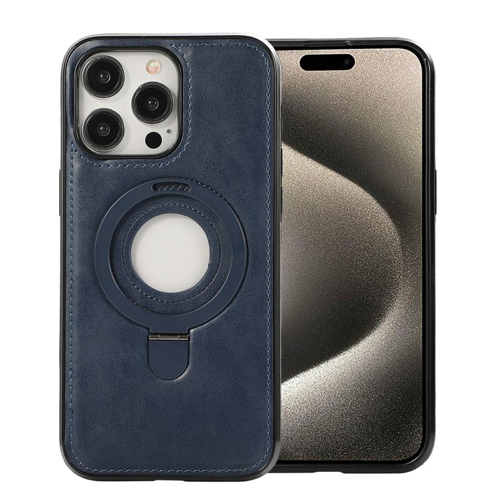 For iPhone 15 Pro Case Magnetic Kickstand PU Leather Coated PC+TPU Phone Cover
