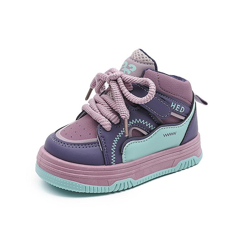 Children's sneakers 2025 spring and autumn boys solid sole board shoes girls high top bread shoes Velcro baby shoes