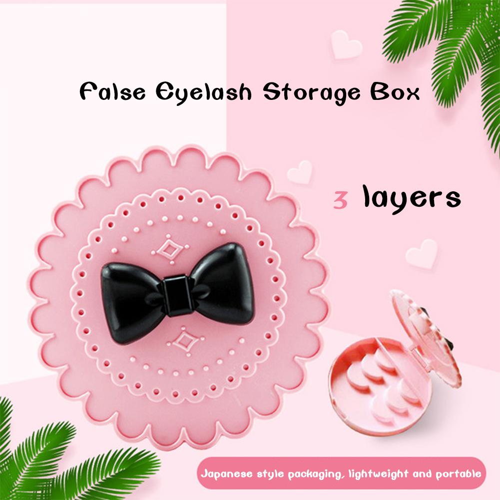 Cute Bow False Eyelash Plastic Storage Box Makeup Cosmetic Mirror Case Organizer