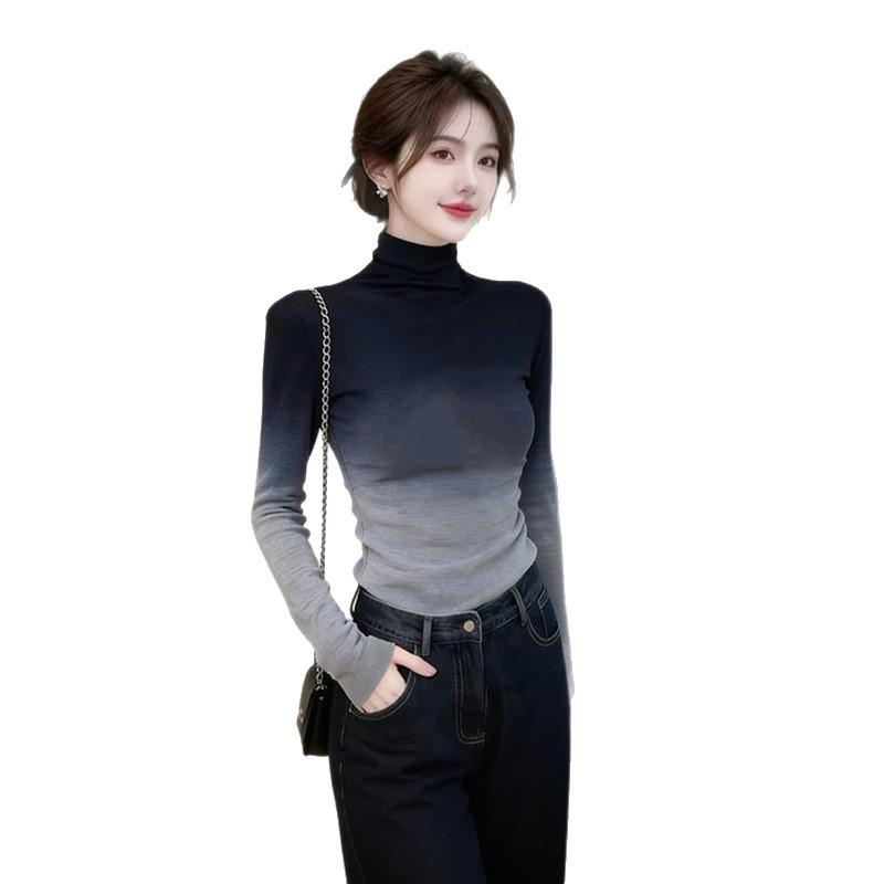 Korean Style Gradient Color High-Neck Slimming Base Layer Top for Women - Chic and Versatile Autumn/Winter Fashion