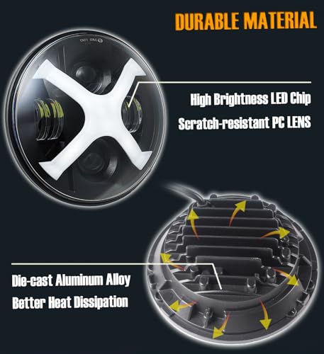 HENGTUAOTO 7" LED X-Style Motorcycle Headlight with White/Blue DRL for Street Glide, Softail Heritage, Road King, Electra Glide