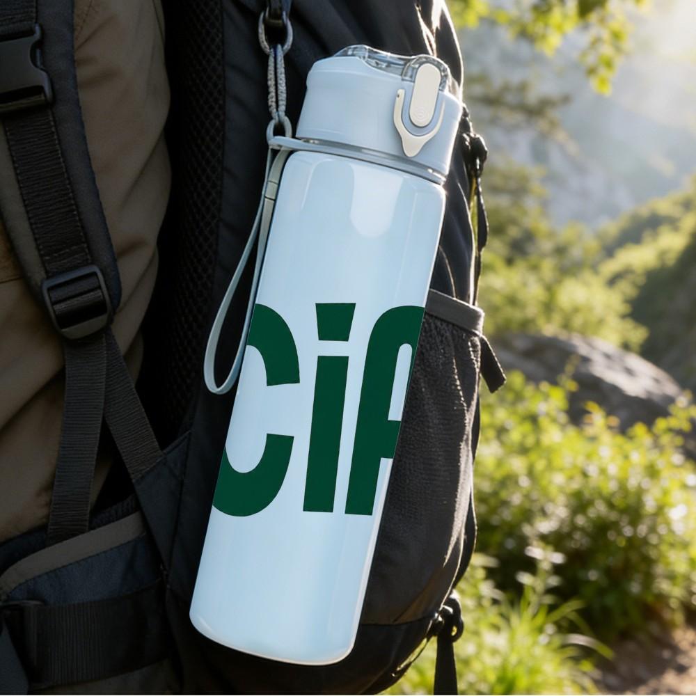 1PC Ciao Bold Green Text Pattern 750ml Color Plastic Sports Water Bottle Leakproof Flip Straw Lid Suitable for Sports Office Home Use