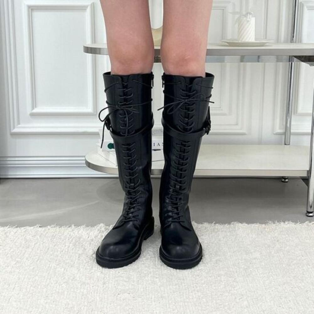 Schmelzendes Braun Damen Moderne Schnürriemen Riemen Lange Stiefel