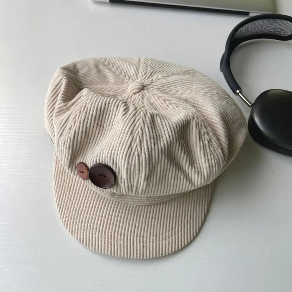 

Double Button Decoration Corduroy Baseball Caps Keep Warm Windproof Newspaper Hat Adjustable Beret Autumn Winter Sun Cap