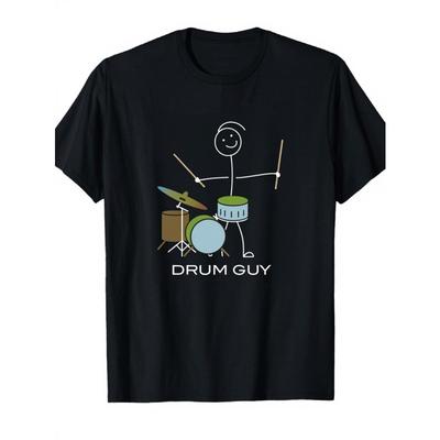 Design di figura stilizzata di batterista per appassionati di musica, T-shirt stampata adatta per l'uso quotidiano casual, feste e abbigliamento per il tempo libero.