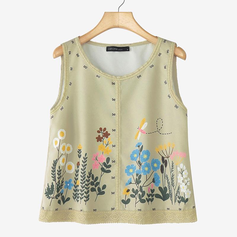 ZANZEA Women Casual Round Neck Summer Sleeveless Print Tank Tops