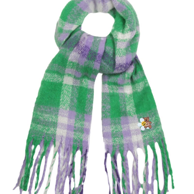 

GRAVER [BAG&ACC] Flower Bear Embroidered Bold Check Muffler_Purple PURPLE