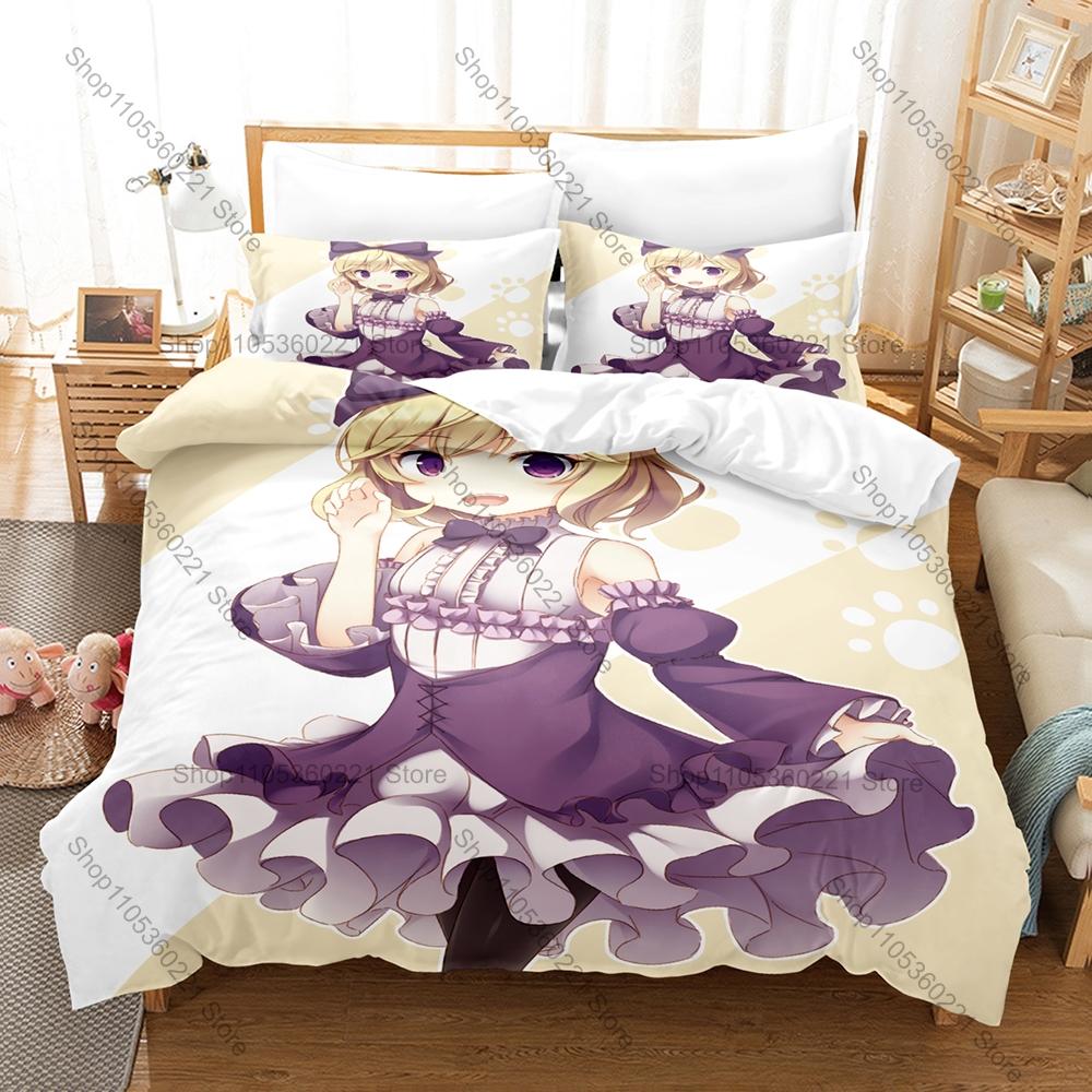 Cute Daily Vampire Manga Tonari No Kyuuketsuki-san Art Print Bedding Set 3in1 1 Duvet Cover 2 Pillowcases Soft Household Bed