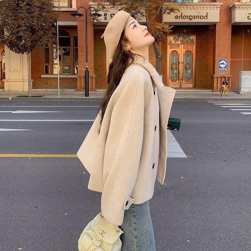 2026 Petite Korean Double-Breasted Wool Coat for Autumn/Winter