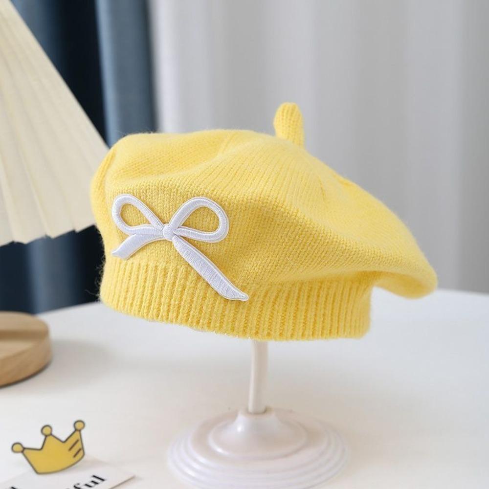 Thick Warm Girls Painter Cap Cotton Toddler Warm Beanie Fashion Bow Knit Headwear  Girl