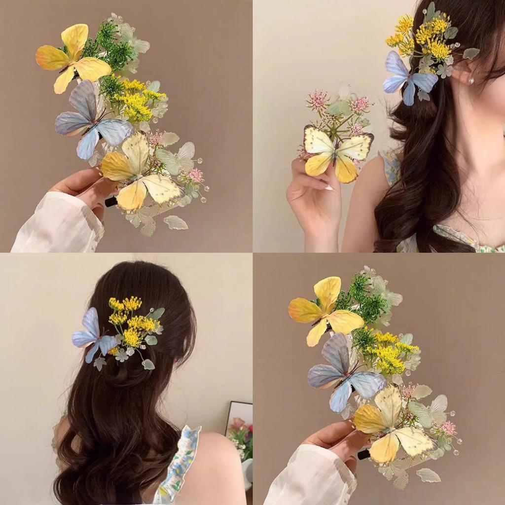 Delicate Butterfly Flower Hairpin Atmospheric Hairpin Beautiful Butterfly Love Flower Hairpin Hanfu Flower Branch Accessories Side Clip