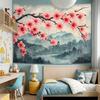 2D Watercolor Peach Blossom Landscape Wall Hanging Tapestry