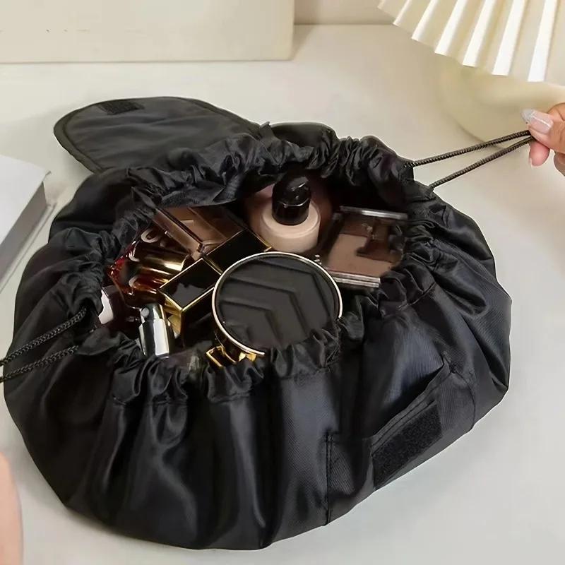 Polyester Lazy Drawstring Makeup Bag Portable Travel Storage Bag One Pack
