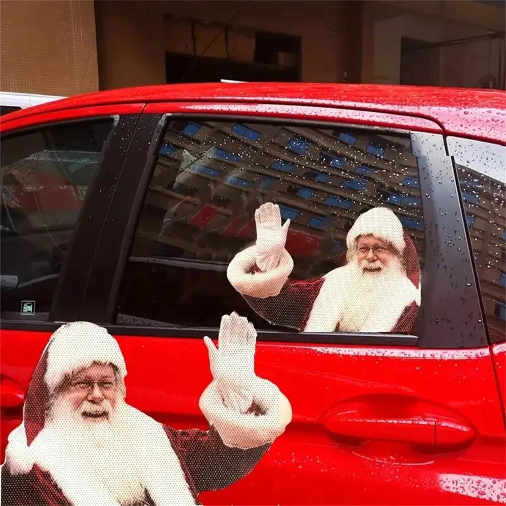 Christmas Santa Car Sticker 3D Realistic Santa Claus Car Rear Window Sticker, HomeDecoration Accessories Art Decal 1PC