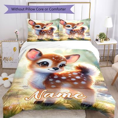 Deer Calf Customize Your Name Bedding Set Breathable Duvet Cover With Pillowcases Decorative Bed Linen For Bedroom Home Decoration Birthday Gift