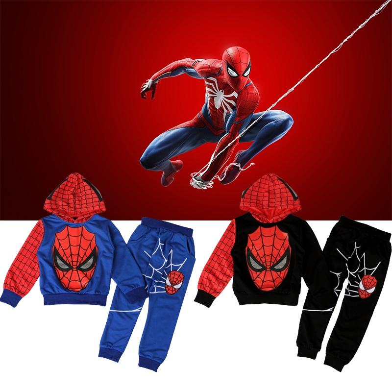 Jarní 2ks Dětské Chlapecké Mikiny Spiderman Top Kalhoty Outfit Set