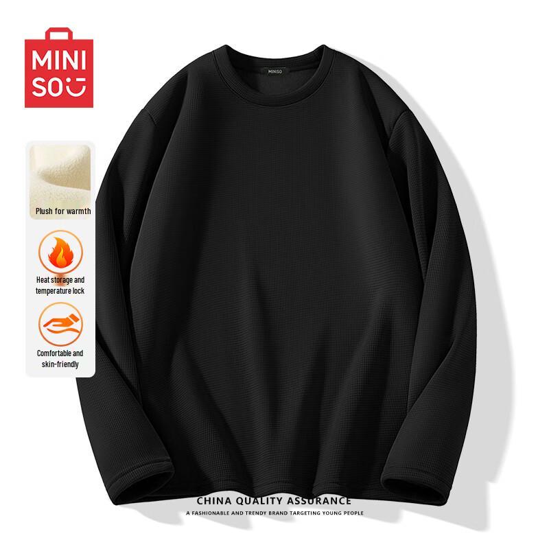 MINISO Men's Fleece-Lined Waffle Texture Long Sleeve Tee