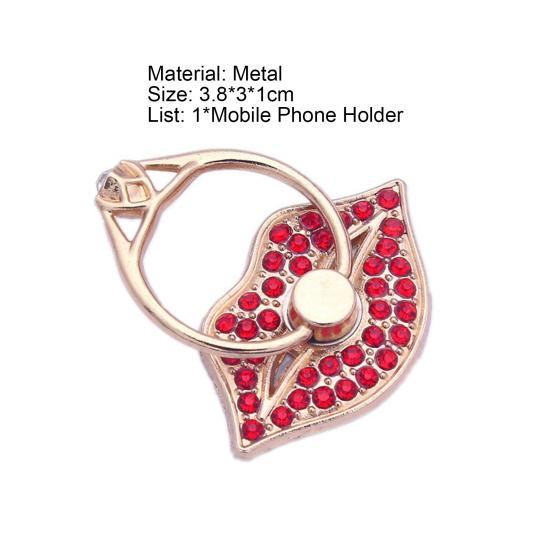 Finger Ring Holder Degree Rotating Metal Universal 360 Rhinestone Lips Shape Phone Ring