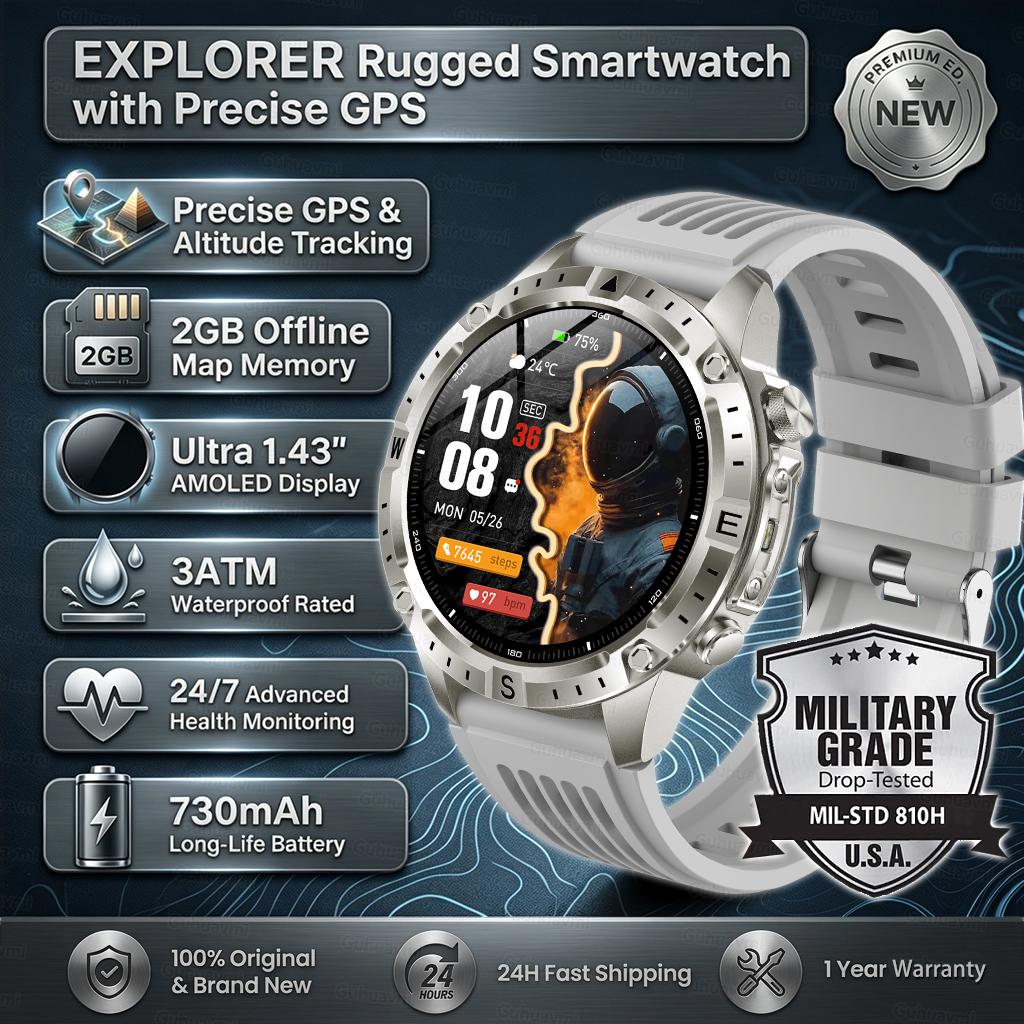 

New Military GPS Sports Smartwatches Men Swim Waterproof Fitness Tracker 2GB Memory Offline Maps 730Mah Battery Smart Watch GPS Map watch сірий