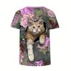 2024 Top Women 3D Cute Cat Printed Women's T-Shirt Oversized T-Shirt Korean Popular Clothes Women Clothing Short Sleeve Blouse