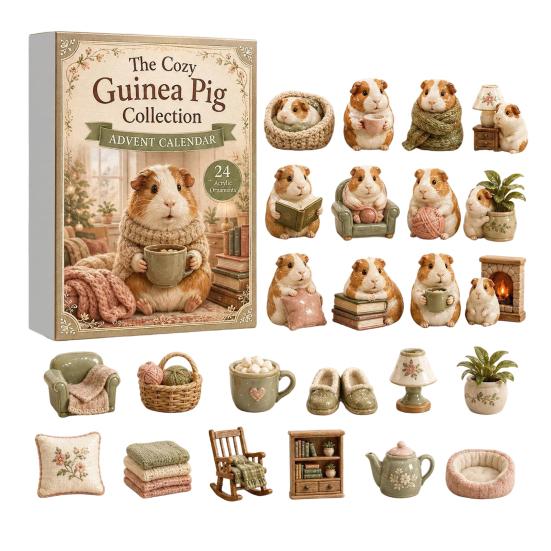 Retro Pastorale Stil Dekorations-Weihnachts-Adventskalender mit 24 Meerschweinchen, Gartenthema Niedliches Geschenk für Meerschweinchen-Liebhaber Tierfiguren, Dekorativ
