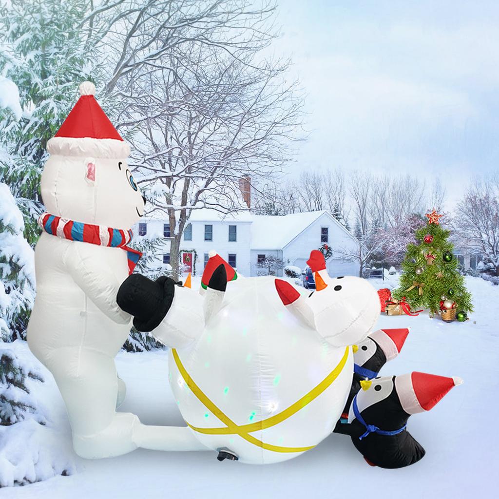 1,8 m lange Weihnachts-Aufblasfiguren Eisbär Schneemann Pinguin-Form LED Aufblasbar Beleuchtete Hofdekoration