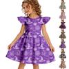 Girls Halloween Casual Dress Ruffle Sleeve Round Neck Dress Lightweight Comfortable Fit for Everyday Wear and Party