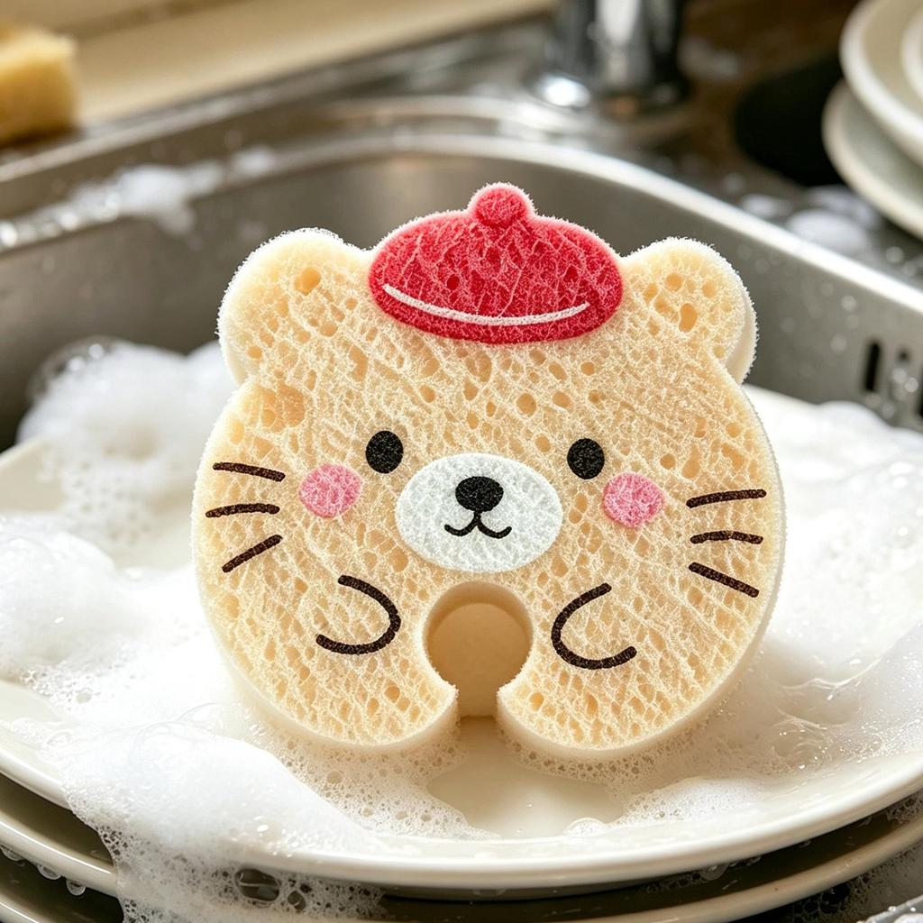 1PC Dishwashing Sponge Cute Cartoon Animal Dishwashing Wipe Dual-Sided Kitchen Cleaning Brush Sponge Erasers Kitchen Cleaning