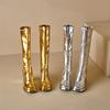 Silver Knee High Platform Boots Women Thick Heels Gold Metallic PU Party Show Ladies Shiny Square Toe Zipper Pleated Long Boots