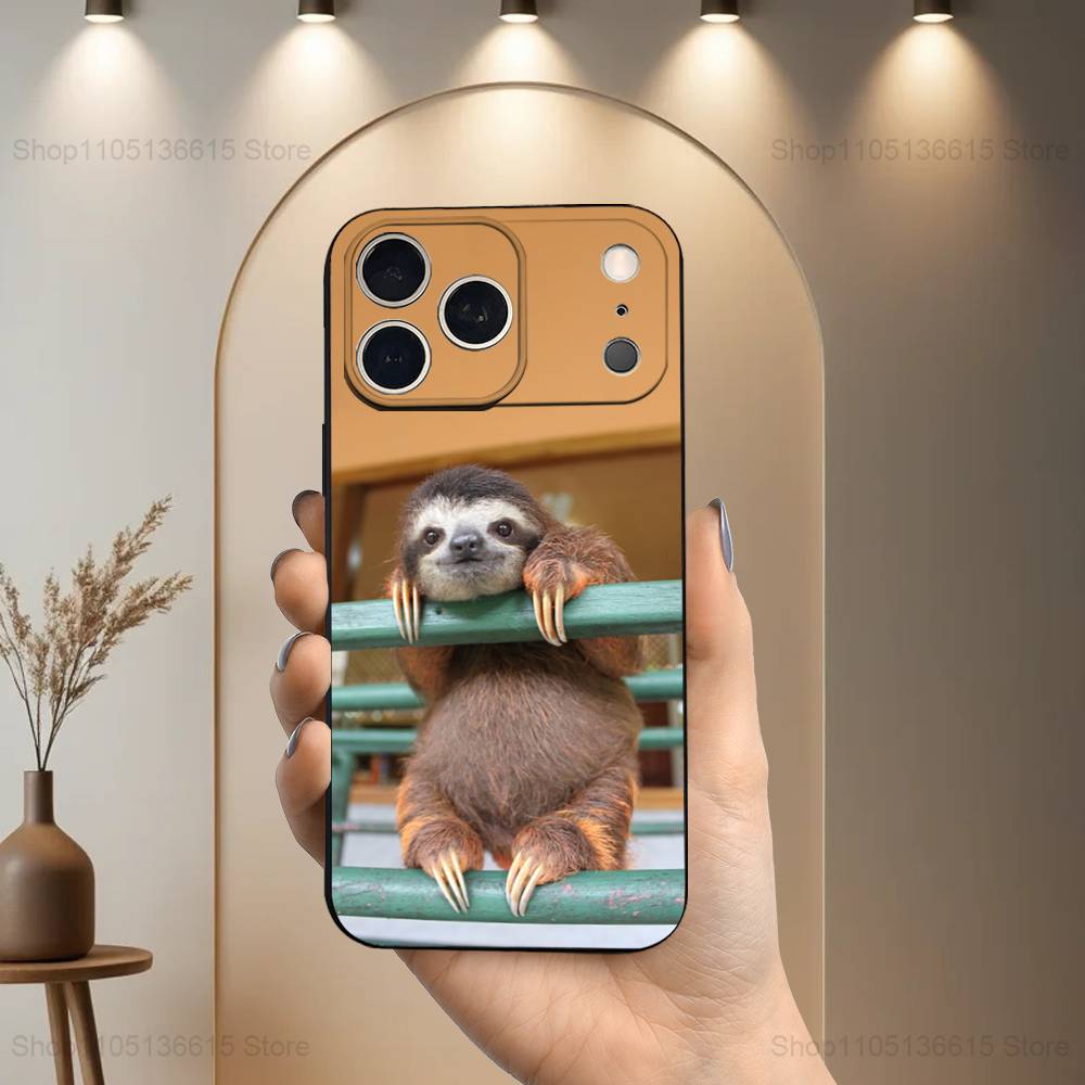 Animal Funny Sloth Cute Phone Case For iPhone 17,16,15,14,13,12,11 Plus,Pro Max,XS,X,XR,SE,Mini,8,7,Soft Silicone Black Cover