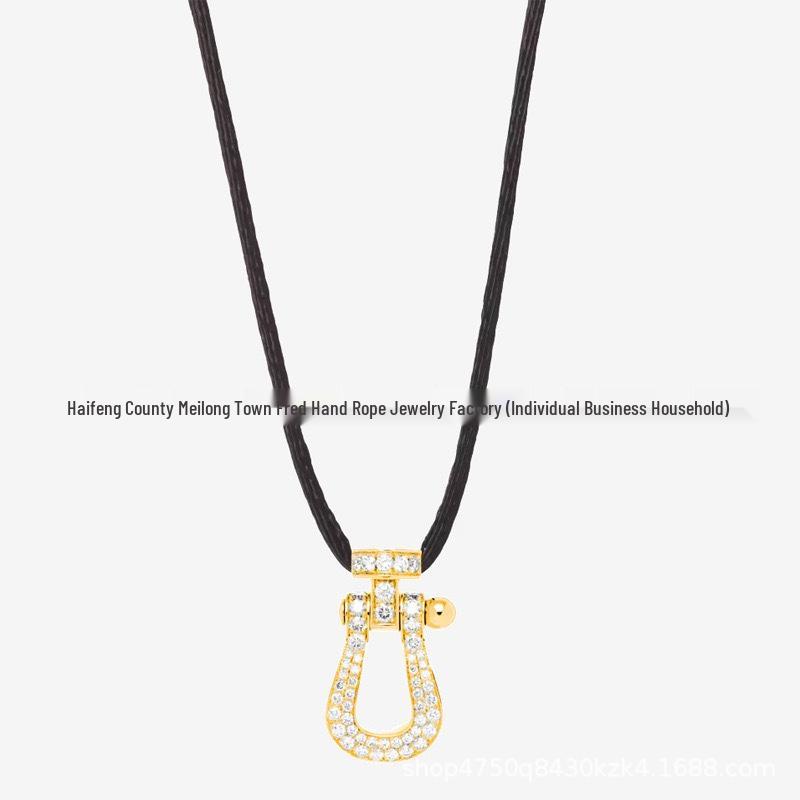 Women's 18K Rose Gold Fred Medium Diamond Horseshoe Necklace with Horizontal Nautical Buckle Choker.