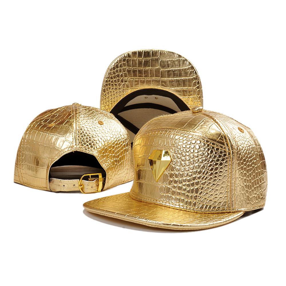 Gold Leather Metal Diamond Casual Adult Men'S And Women'S Hats Adjustable Flat-Brimmed Hats Sun Hats Baseball Caps