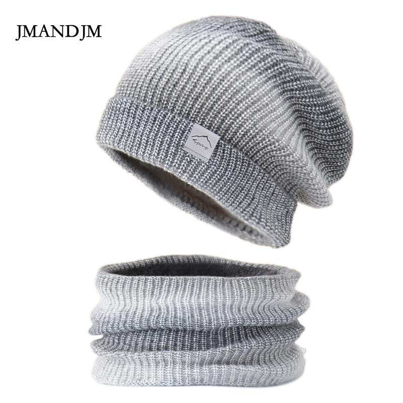 Hat Autumn and Winter Korean Version Gradual Change Color Wool Hat Thickened Warm Ear Protection Cold Knitted Hat Two-piece Set