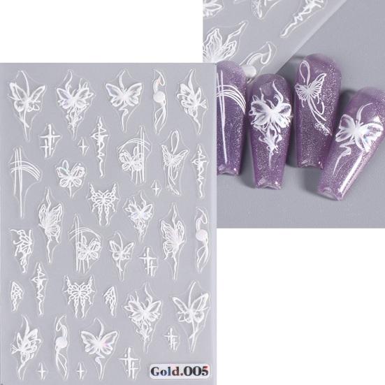 Embossed Nails Art Stickers Creative Engraved White Butterfly Pattern Manicure Decals Exquisite DIY Nail Design Adhesive Decoration Stickers Nail