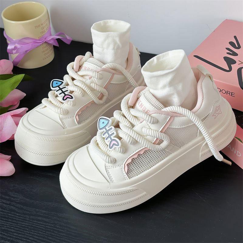 Versatile Thick Baseplate Shoes Student Casual Sports Shoes Women's Summer 2025 New Mesh Breathable White Shoes