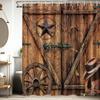 Texas Star Western Barn Door Shower Curtain Sets for Bathroom,Cowboy Hat Boots Wheel Decor Curtain, Vintage Rustic Wooden Board