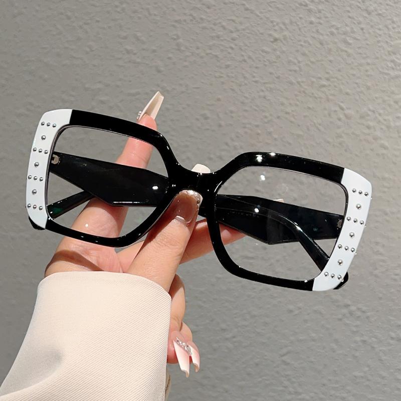 Oversized Square Glasses Women Fashion Patchwork Rim Blue Light Blocking Optical Frames  Stylish Design Decor Eyewear